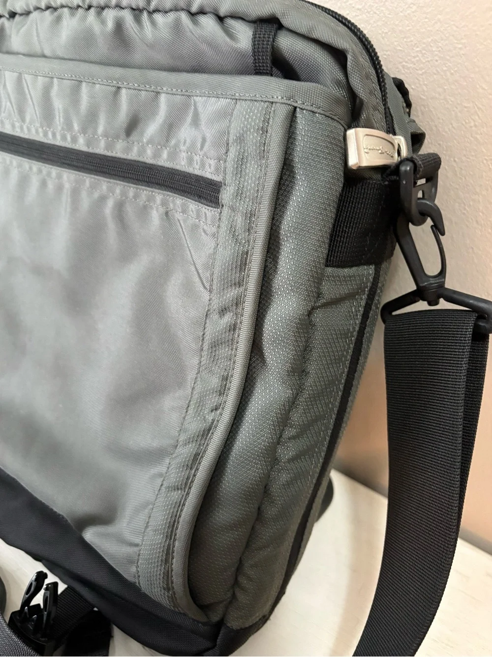 Eddie Bauer Gray Olive Messenger Bag with Padded Strap